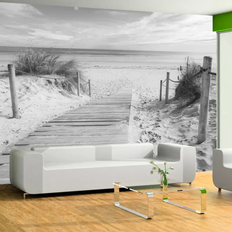 Zelfklevend fotobehang - On the beach - black and white - 98x70 Offre Du Jour