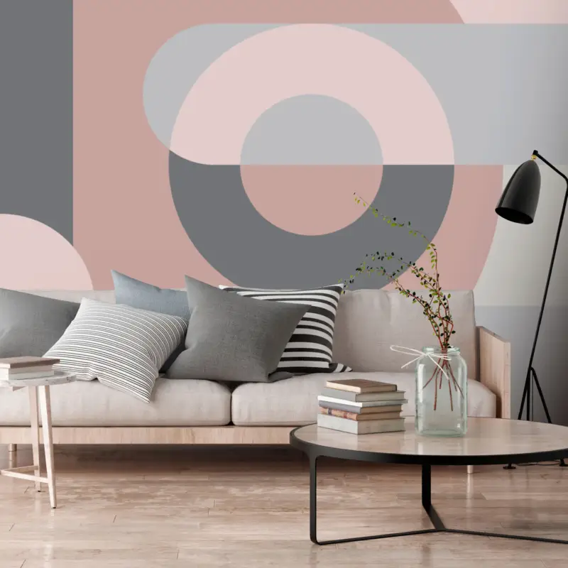 Achat Immédiat Zelfklevend fotobehang - Geometric Wreath (Pink) - 245x175