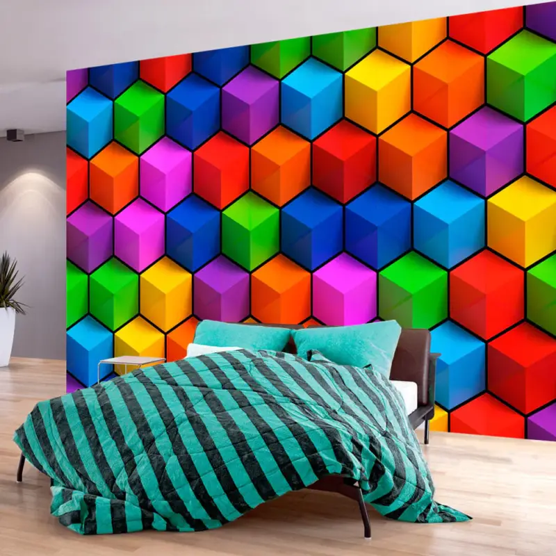 Acheter Direct Zelfklevend fotobehang - Colorful Geometric Boxes - 392x280