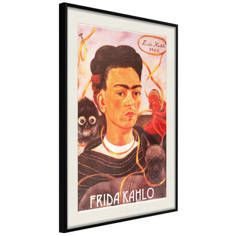 Achat Immédiat Poster - Frida Khalo  Self-Portrait - zwart passepartout - 30x45