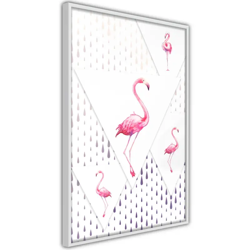 Achat Immédiat Poster - Flamingos and Triangles - wit - 40x60