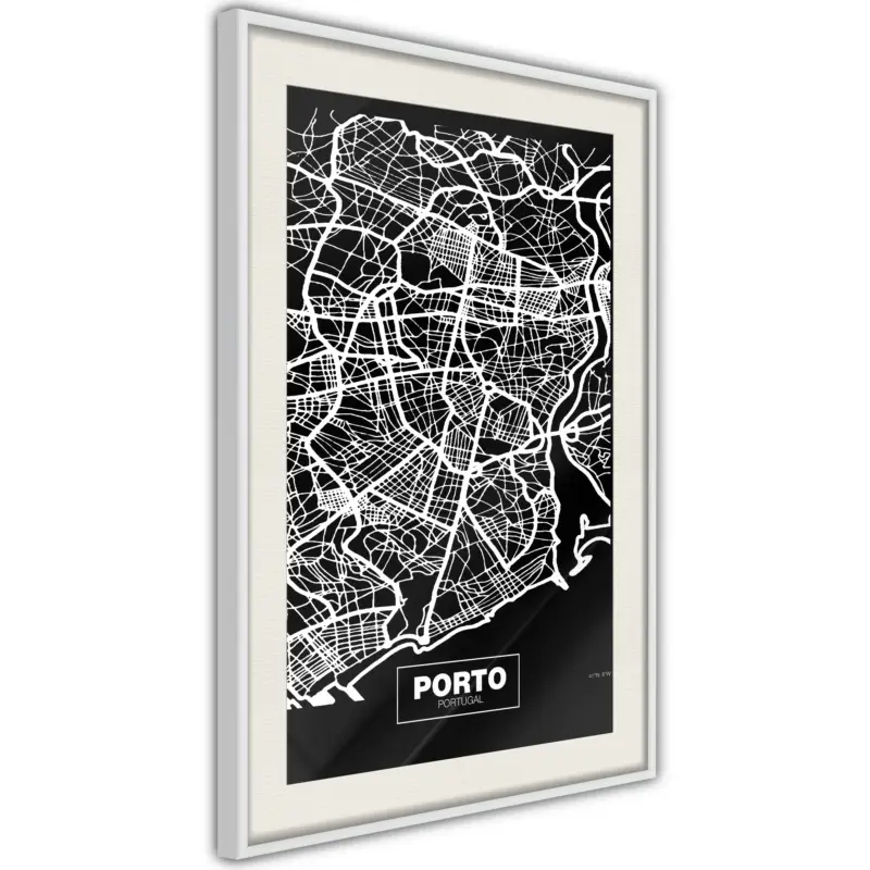 Vente Flash Poster - City Map: Porto (Dark) - wit passepartout - 20x30