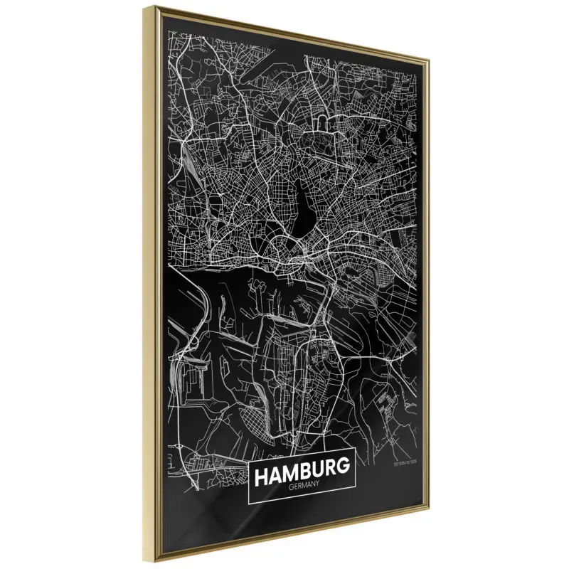 Achat Immédiat Poster - City Map: Hamburg (Dark) - goud - 20x30