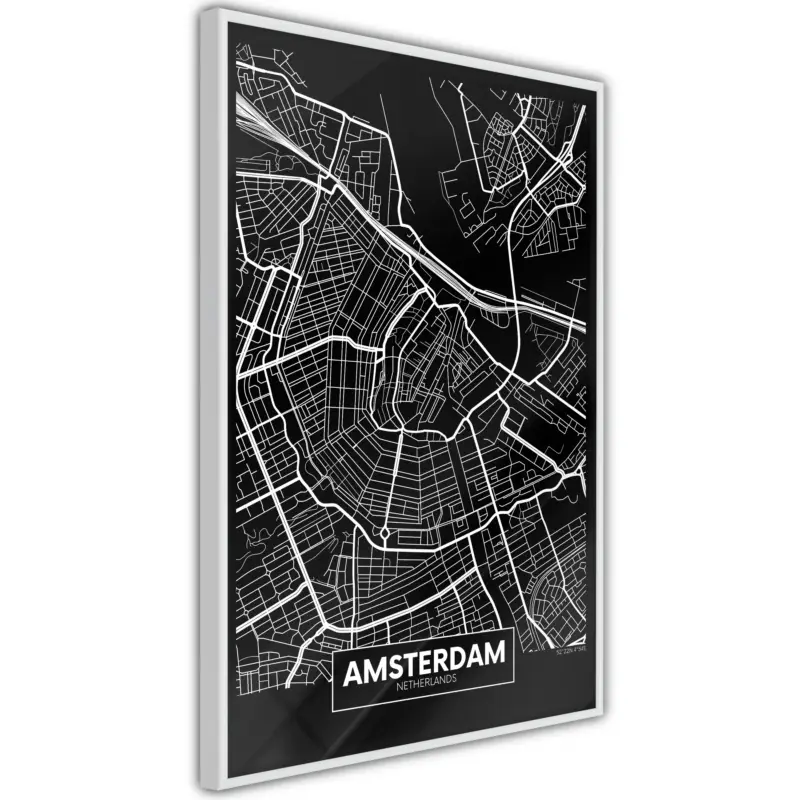 Achat Immédiat Poster - City Map: Amsterdam (Dark) - wit - 30x45