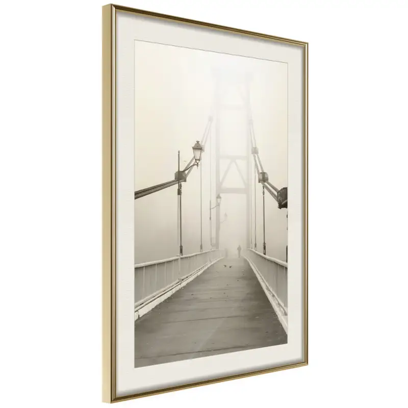 Vente Flash Poster - Bridge Disappearing into Fog - goud passepartout - 20x30