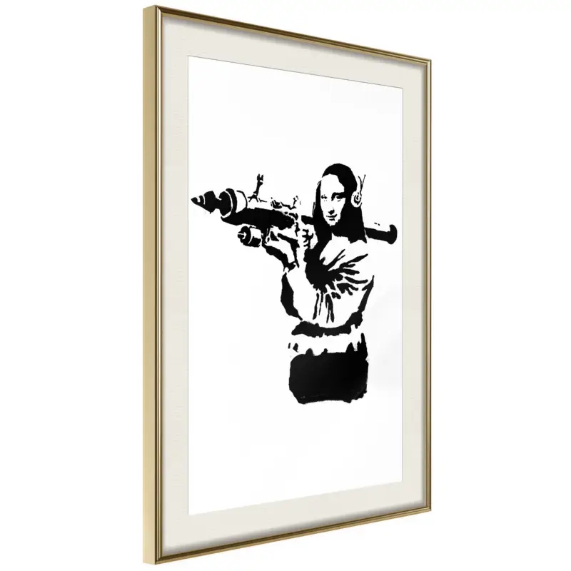 Achat Immédiat Poster - Banksy: Mona Lisa with Bazooka II - goud passepartout - 30x45