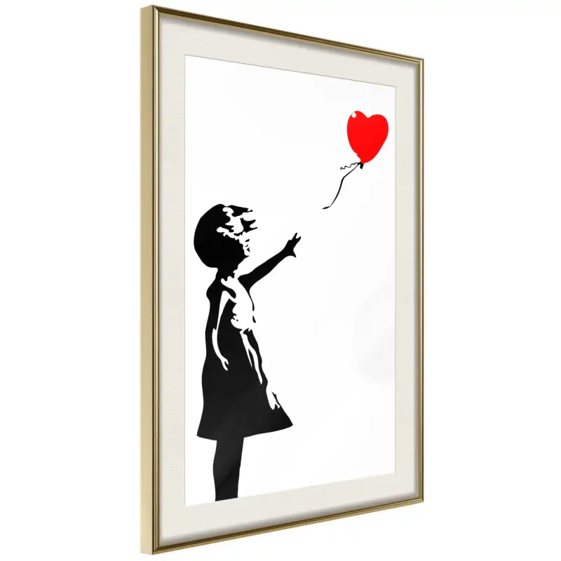 Acheter Direct Poster - Banksy: Girl with Balloon I - goud passepartout - 20x30