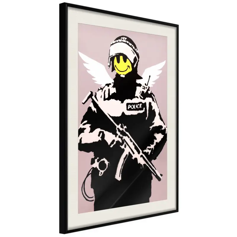 Achat Immédiat Poster - Banksy: Flying Copper - zwart passepartout - 20x30
