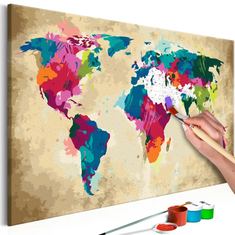 Dernier Modèle Doe-het-zelf op canvas schilderen - World Map (Colourful) - 60x40