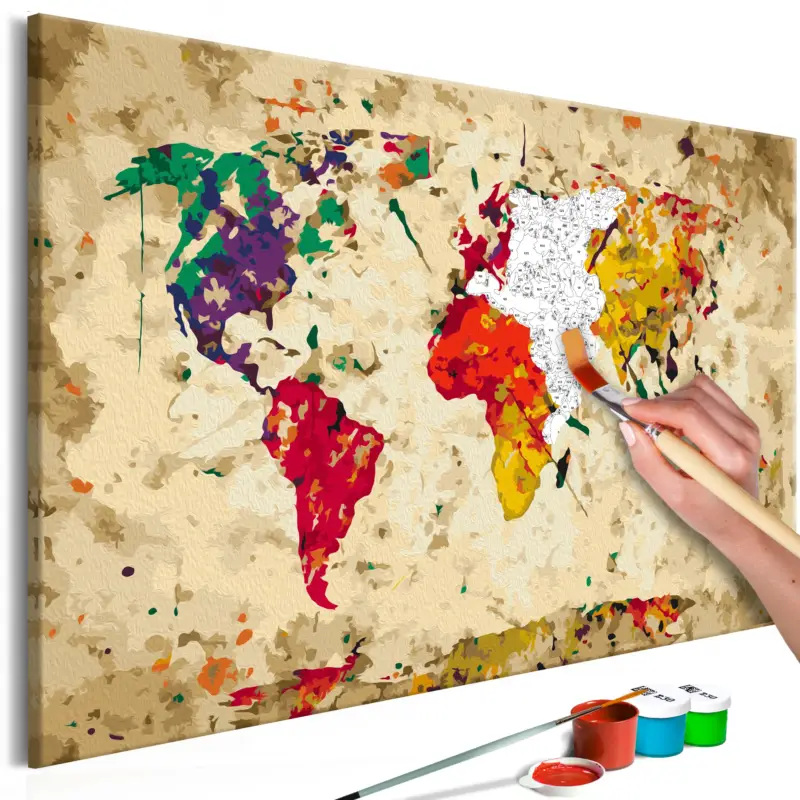 Usine Directe Doe-het-zelf op canvas schilderen - World Map (Colour Splashes) - 60x40