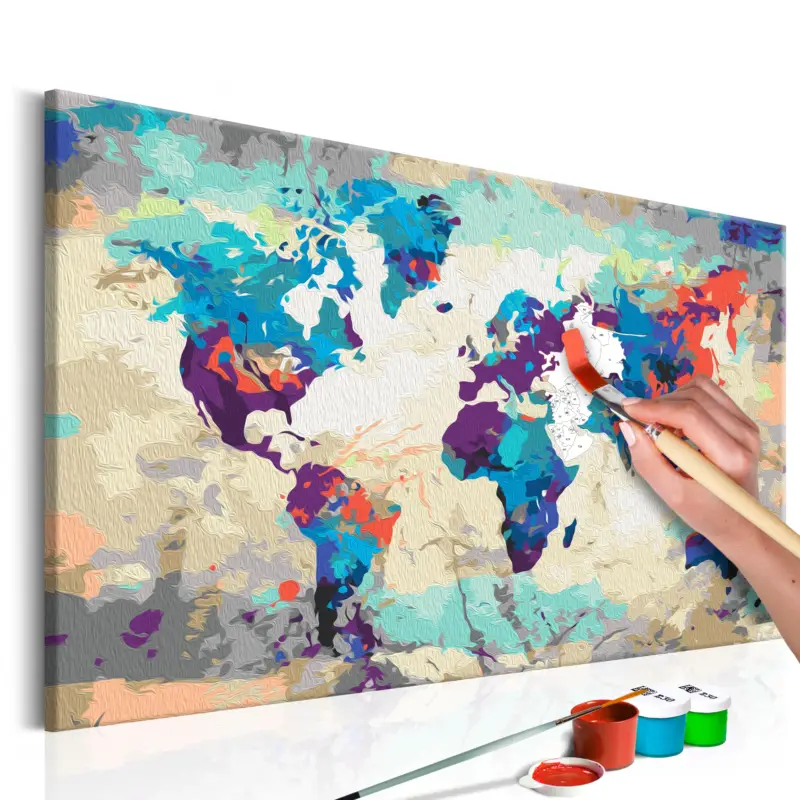 Réduction Doe-het-zelf op canvas schilderen - World Map (Blue & Red) - 60x40