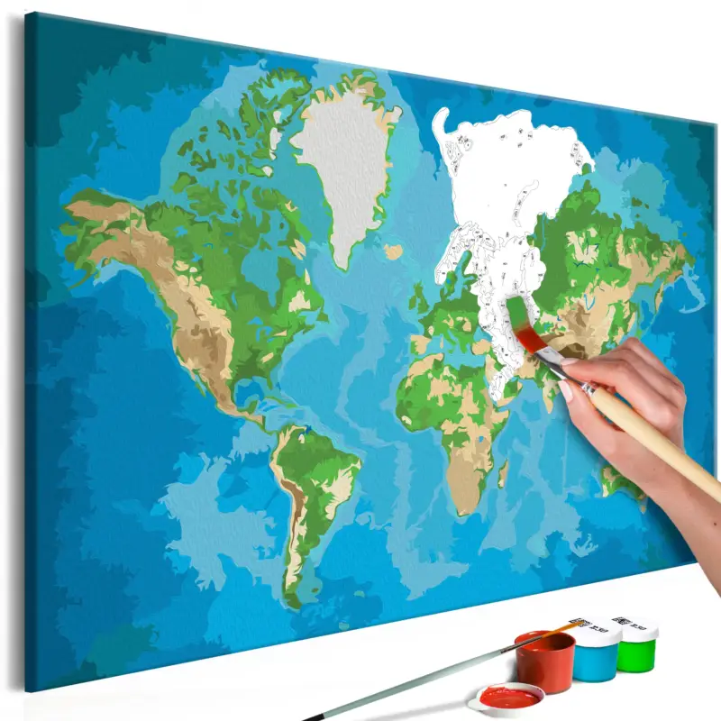 Achat Immédiat Doe-het-zelf op canvas schilderen - World Map (Blue & Green) - 60x40
