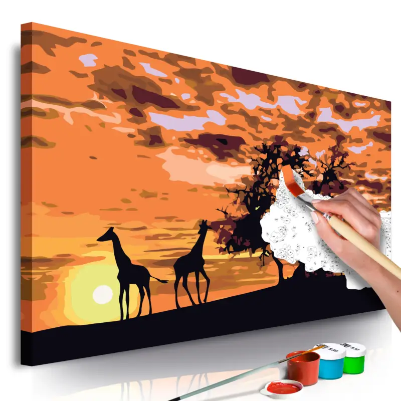 Vente Directe Doe-het-zelf op canvas schilderen - Savannah (Giraffes & Elephants) - 60x40