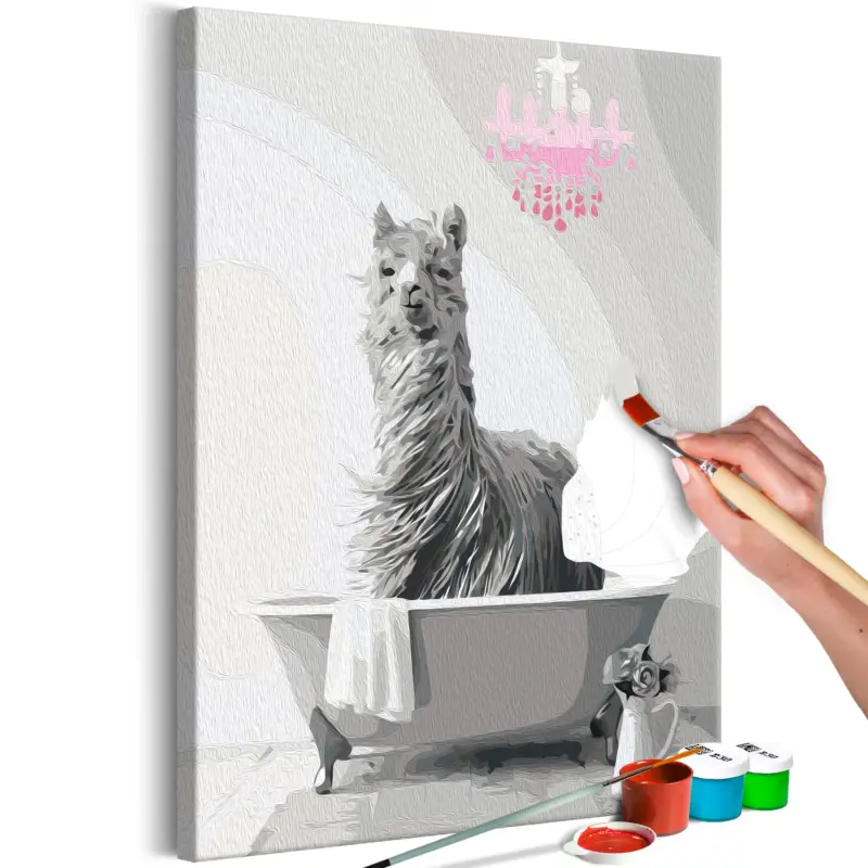 Bon Marché Doe-het-zelf op canvas schilderen - Lama in the Bathtub - 40x60