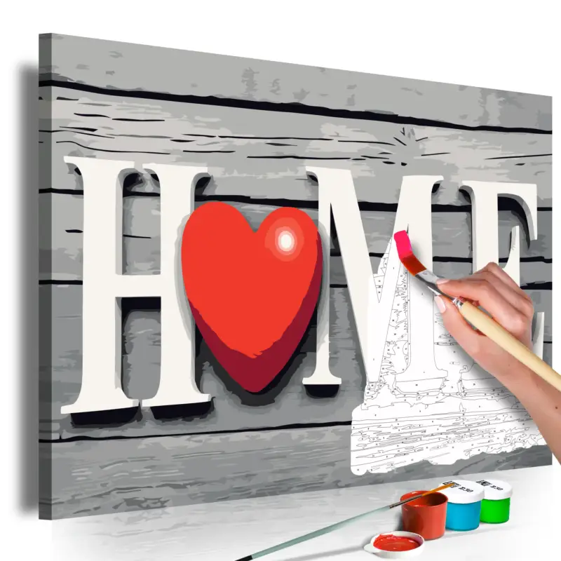 Usine Directe Doe-het-zelf op canvas schilderen - Home with Red Heart - 60x40
