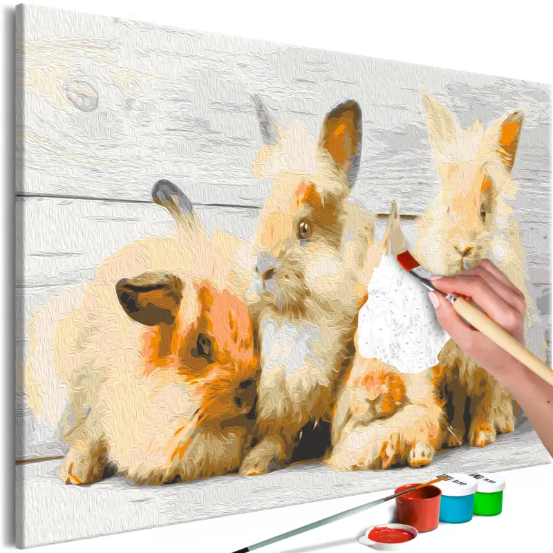 Quantité Limitée Doe-het-zelf op canvas schilderen - Four Bunnies - 60x40