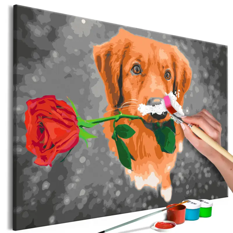 Certifié Doe-het-zelf op canvas schilderen - Dog With Rose - 60x40