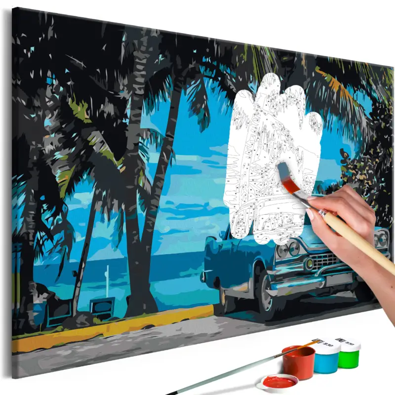Acheter En Ligne Doe-het-zelf op canvas schilderen - Car under Palm Trees - 60x40