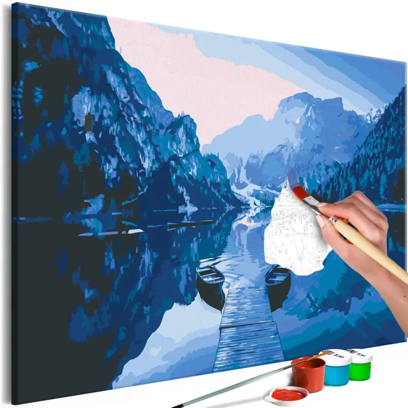 Authentique Doe-het-zelf op canvas schilderen - Boats on the Lake - 60x40