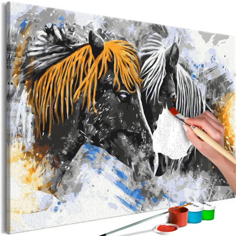 Commander Vite Doe-het-zelf op canvas schilderen - Black and Yellow Horses - 60x40