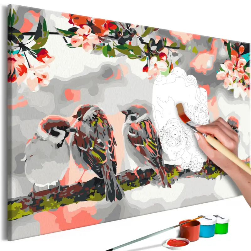 Achat Immédiat Doe-het-zelf op canvas schilderen - Birds on the Branch - 60x40