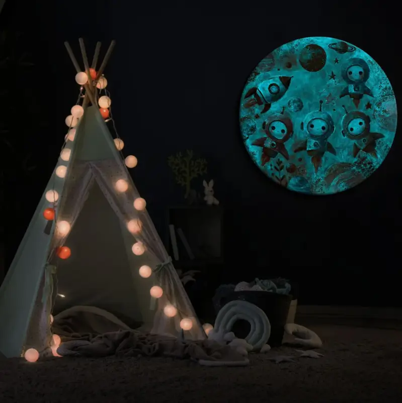 Bon Plan Rond acryl kunstwerk, stralend – "Baby Astronauts" voor creatieve kinderkamers - D70