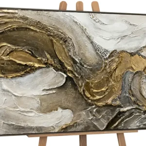 Produit De Marque Abstract schilderij met textuur – Handgeschilderd canvas kunstwerk voor interieur en kantoor - 120x60 Grau Rahmen
