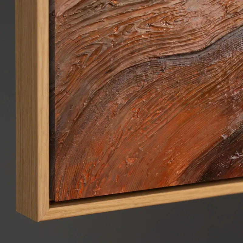 Bruin Abstract Schilderij op Canvas – Handgeschilderde Moderne Wandkunst - 120x80 frame met houtlook Acheter Direct