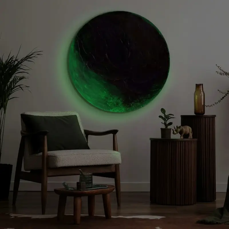 Ronde lichtgevende acryl schilderij "Uranus" wanddecoratie woonkamer - D70 Marque
