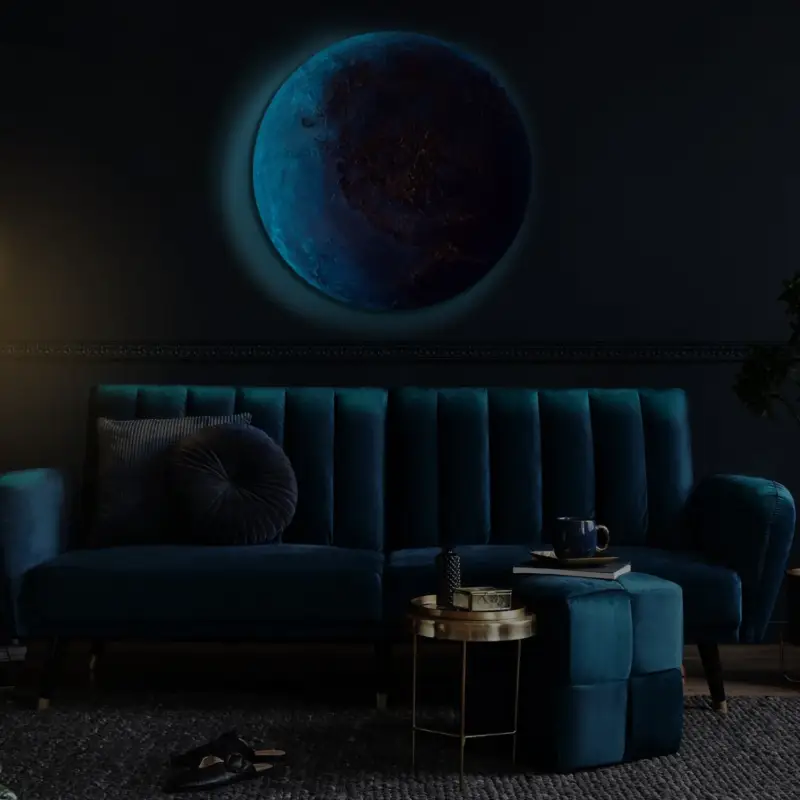 Ronde lichtgevende moderne schilderij "Neptunus" Planeet wanddecoratie woonkamer - D90 Satisfait Ou Remboursé