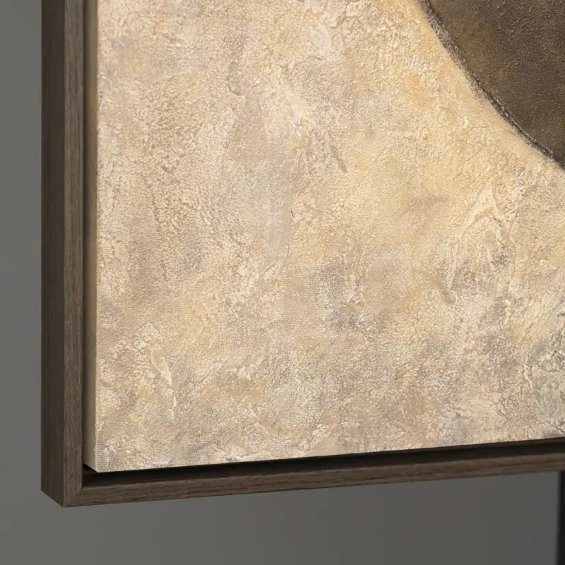 Textuurschilderij Beige & Zwart – Abstracte kunst op canvas “Duet van halve cirkels" - 140x100 Grijs Frame Affaire À Saisir