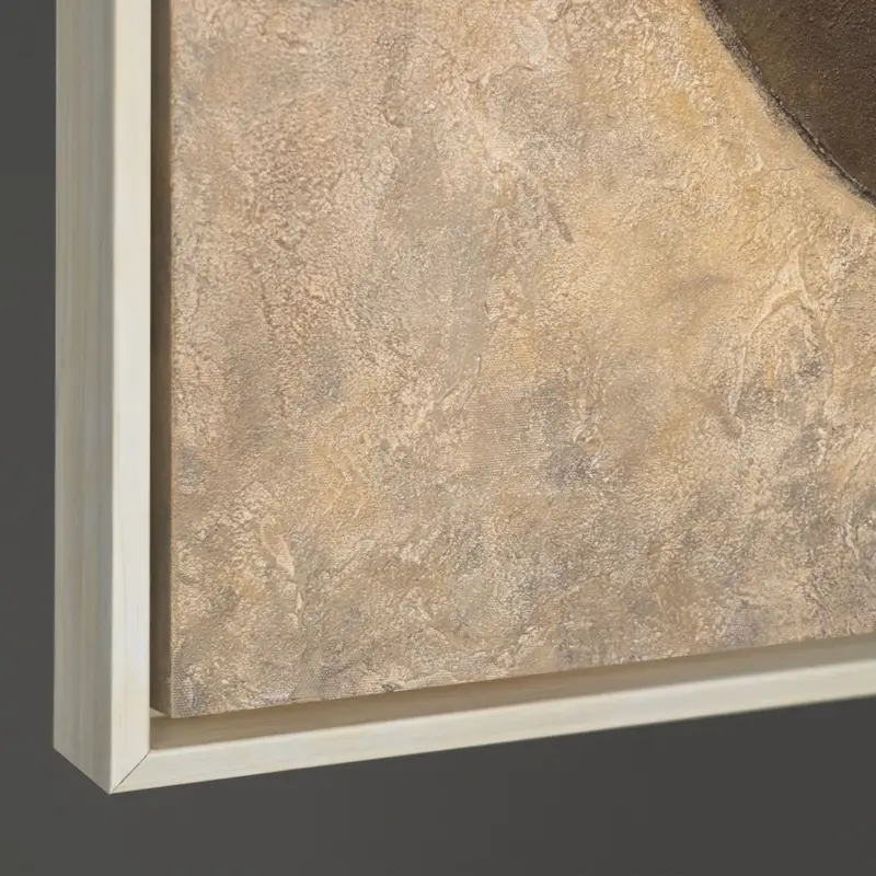 Textuurschilderij Beige & Zwart – Abstracte kunst op canvas “Duet van halve cirkels" - 140x100 Beige lijst Dernière Chance