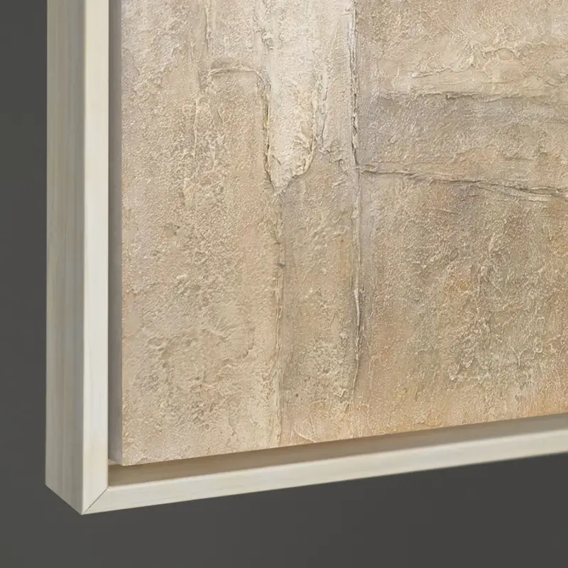 Handgeschilderd Structuur Kunstwerk – Acryl Schilderij „Vertikalen der Tijd“ - 140x100 Beige Lijst Solde