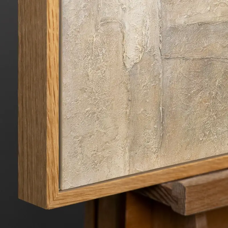 Handgeschilderd Structuur Kunstwerk – Acryl Schilderij „Vertikalen der Tijd“ - 120x80 Natur Holz Rahmen Meilleur Choix