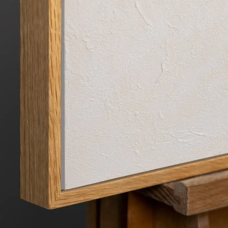 Handgeschilderd acryl schilderij "Witte Code" – Moderne wanddecoratie voor woonkamer - 140x100 Natur Holz Rahmen Acheter Direct