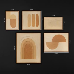 Dernière Chance Terracotta Geometrisch Schilderij Set (3–9 stuks) – Handgeschilderde Moderne Wanddecoratie | YS Art - 5 Bilder