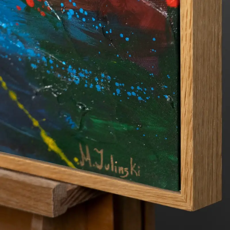 Jusqu’à Épuisement Des Stocks Handgeschilderd Canvas schilderij "Vuur vonken" – Mystieke nachtlandschap met lichteffecten - 120x80 Natur Holz Rahmen