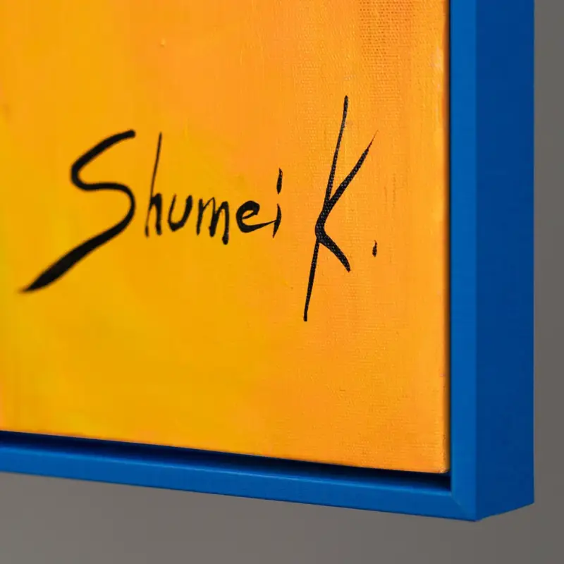 Soldes Wandschilderijen voor de woonkamer, handgeschilderd acrylschilderij "Glazed View" - 120x80 met blauwe lijst