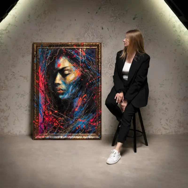 Populaire Vægdekoration til stuen med ramme – Akrylmaling „Guld i mørket“ i lyse farver - 120x80