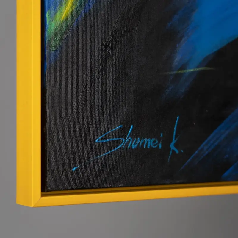 Wanddecoratie woonkamer moderne schilderijen met lijst "Veelkleurige manen" kleurrijke paarden - 120x80cm met gele lijst Nouveauté