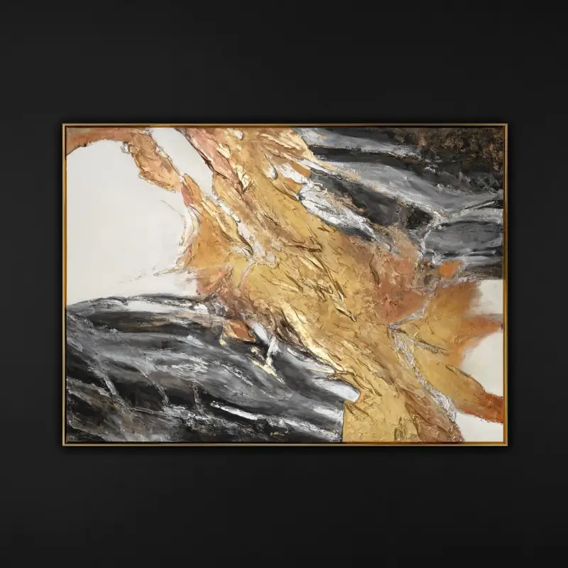 Meilleur Prix Muurschilderingen woonkamer modern acryl schilderij met lijst - Golden Symphony - 120x80 / Gold Rahmen / Horizontal