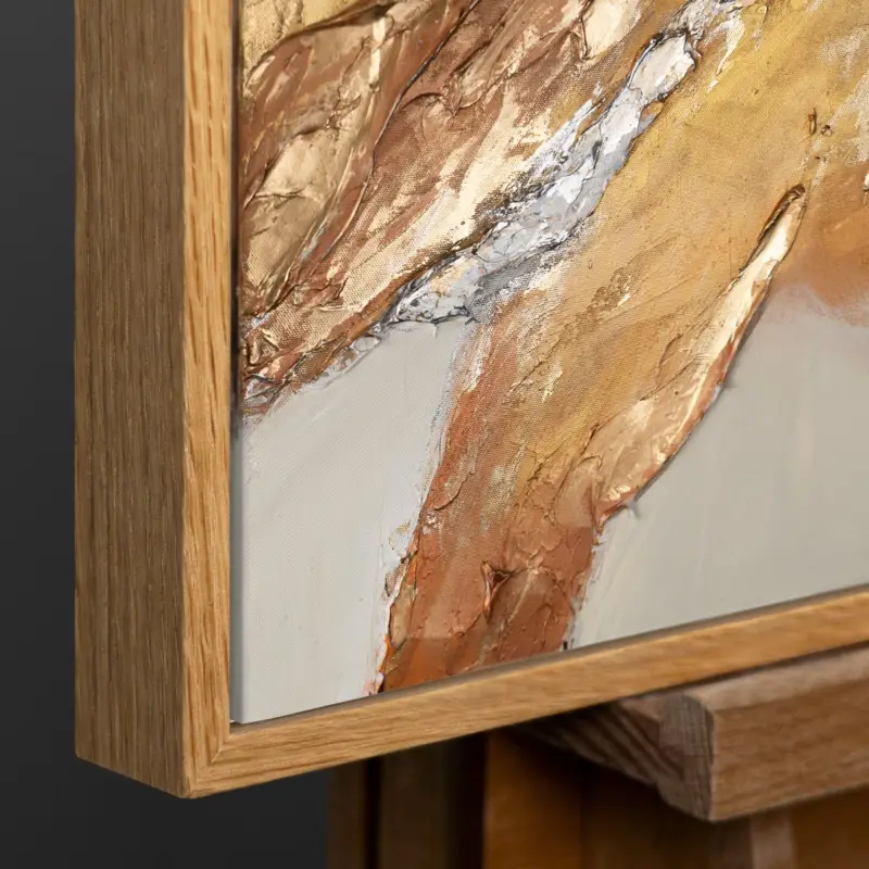 Affaire À Saisir Muurschilderingen woonkamer modern acryl schilderij met lijst - Golden Symphony - 140x100 / Natur Holz Rahmen / Horizontal