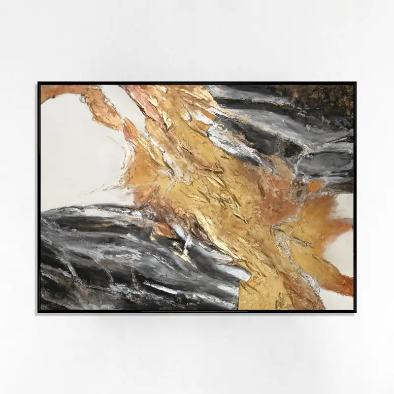 Meilleur Prix Muurschilderingen woonkamer modern acryl schilderij met lijst - Golden Symphony - 180x120 / Schwarz Rahmen / Horizontal