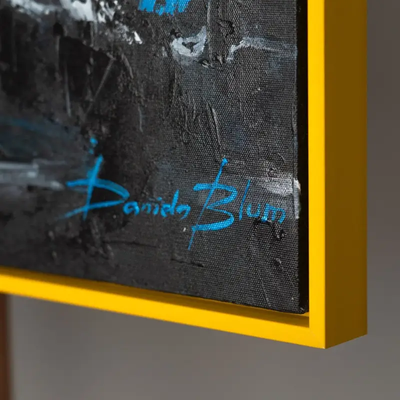 Wanddecoratie woonkamer bloemenschilderij met lijst "Sneeuwwitte madeliefjes" - 140x100cm met gele lijst Pas Cher