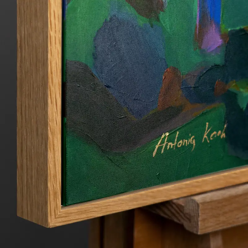 Wanddecoratie woonkamer moderne schilderijen met lijst "Het moment van inspiratie" - 120x80cm mit Natur Holz Rahmen Offre Limitée