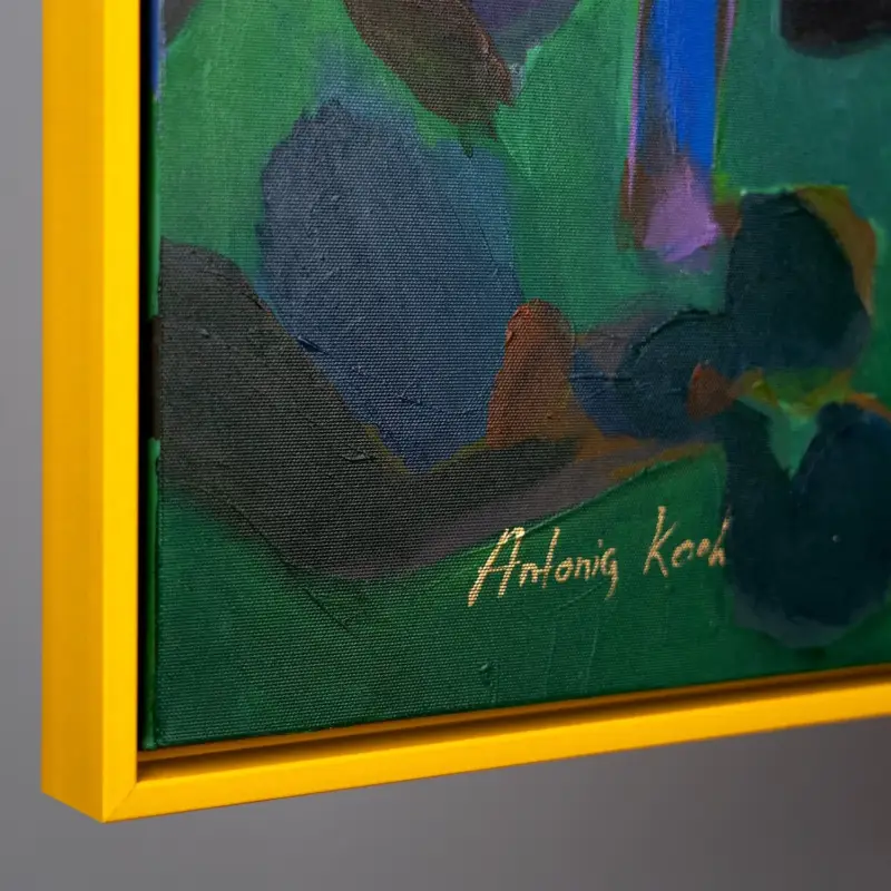 Vente Directe Wanddecoratie woonkamer moderne schilderijen met lijst "Het moment van inspiratie" - 140x100cm met gele lijst