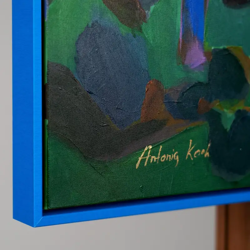 Meilleur Choix Wanddecoratie woonkamer moderne schilderijen met lijst "Het moment van inspiratie" - 140x100cm met blauwe lijst