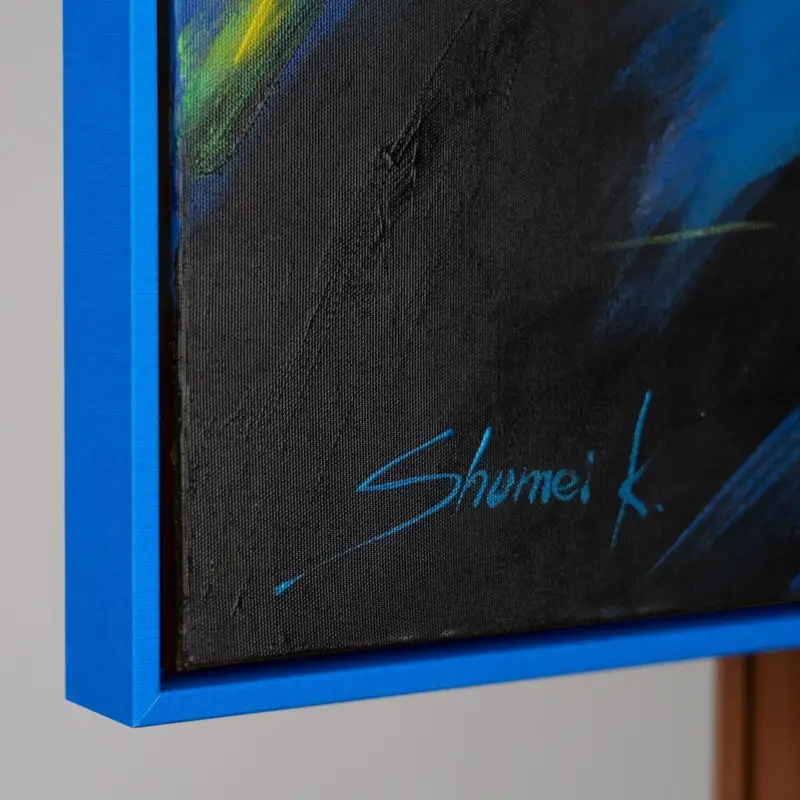 Prix Réduit Wanddecoratie woonkamer moderne schilderijen met lijst "Veelkleurige manen" kleurrijke paarden - 120x80cm met blauwe lijst