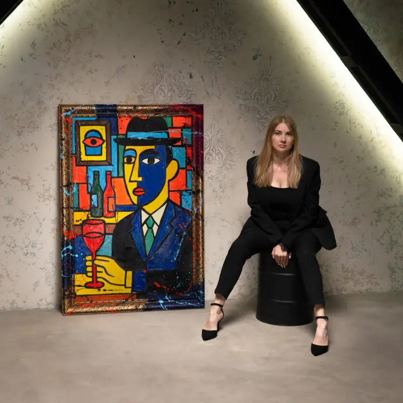 Expédié Aujourd’hui Handgeschilderd Pop-Art Portret "Bar" – Moderne Wanddecoratie voor Woonkamer - 140x100