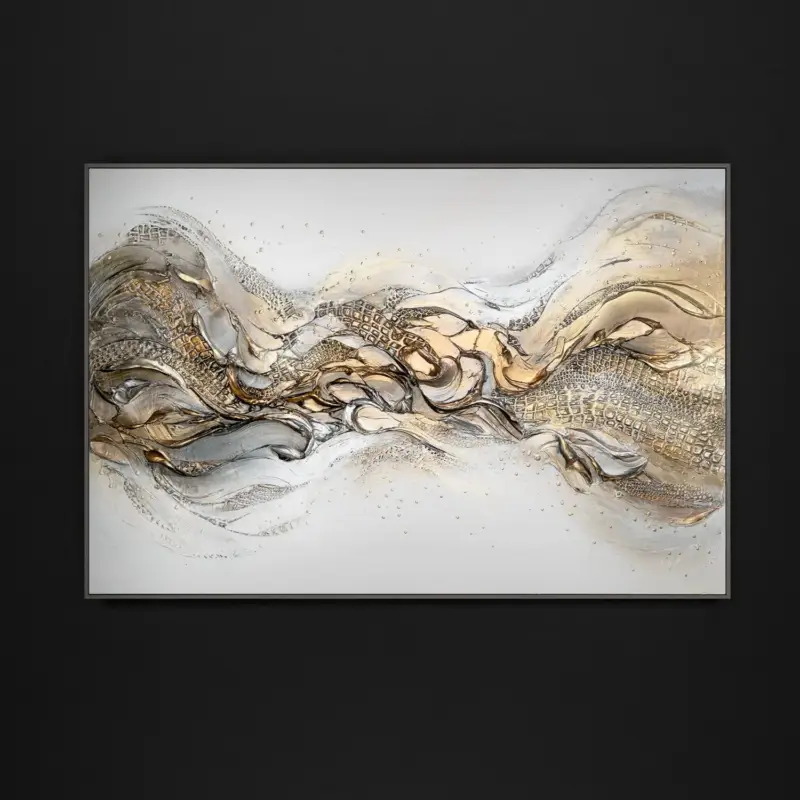 Satisfait Ou Remboursé Woonkamer acryl schilderijen met lijst, abstract modern "Grace II" - 140x100 Grau Rahmen